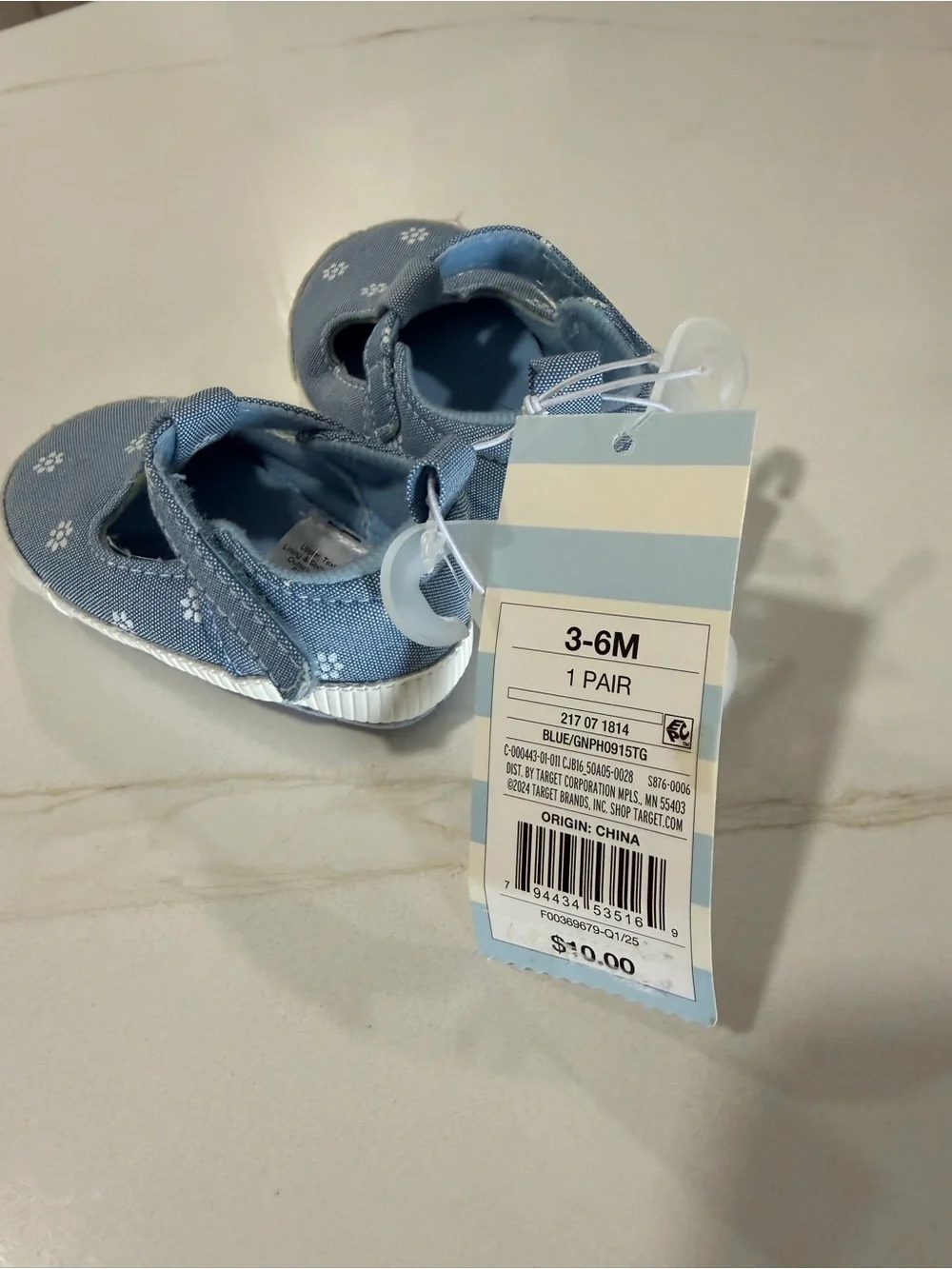 Cat & Jack Light Blue Floral Canvas Baby Mary Janes